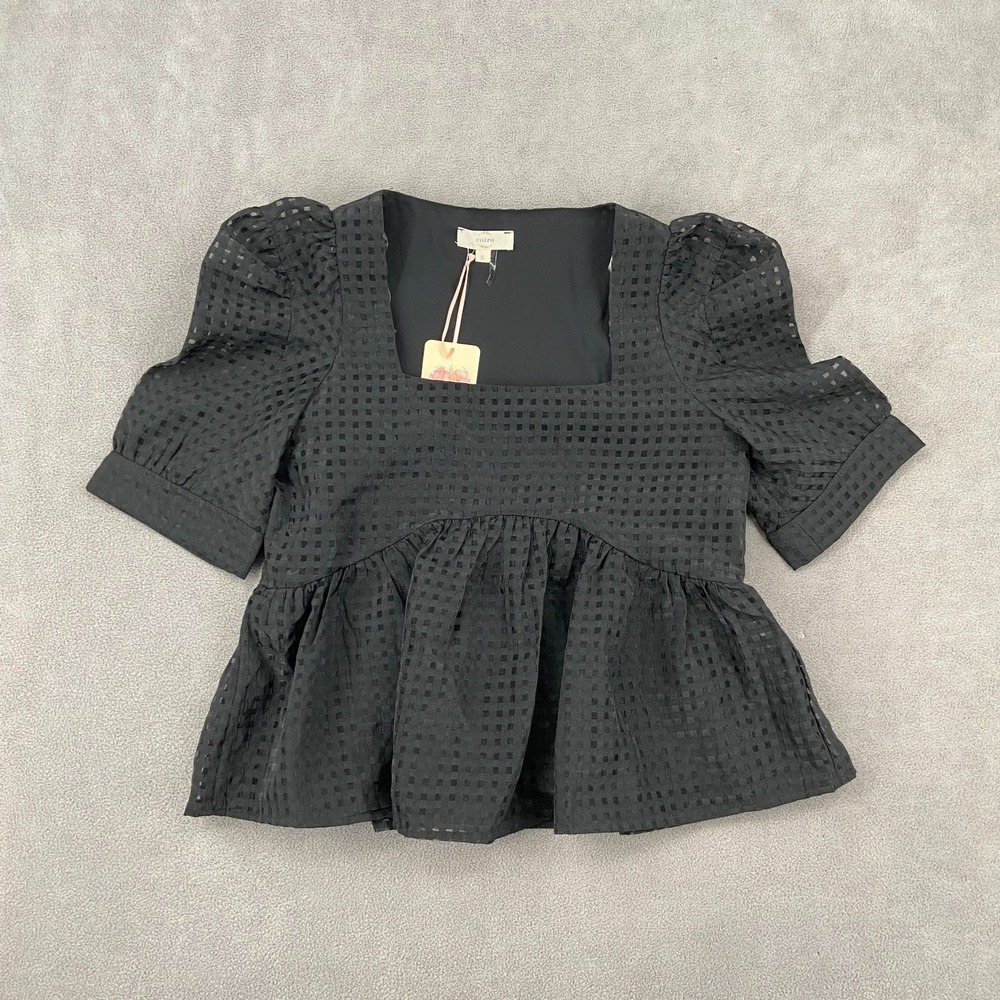 Entro Bell Lenny Blouse Top Womens Small Black Pleated Lined Casual Square Neck - Picture 1 of 8
